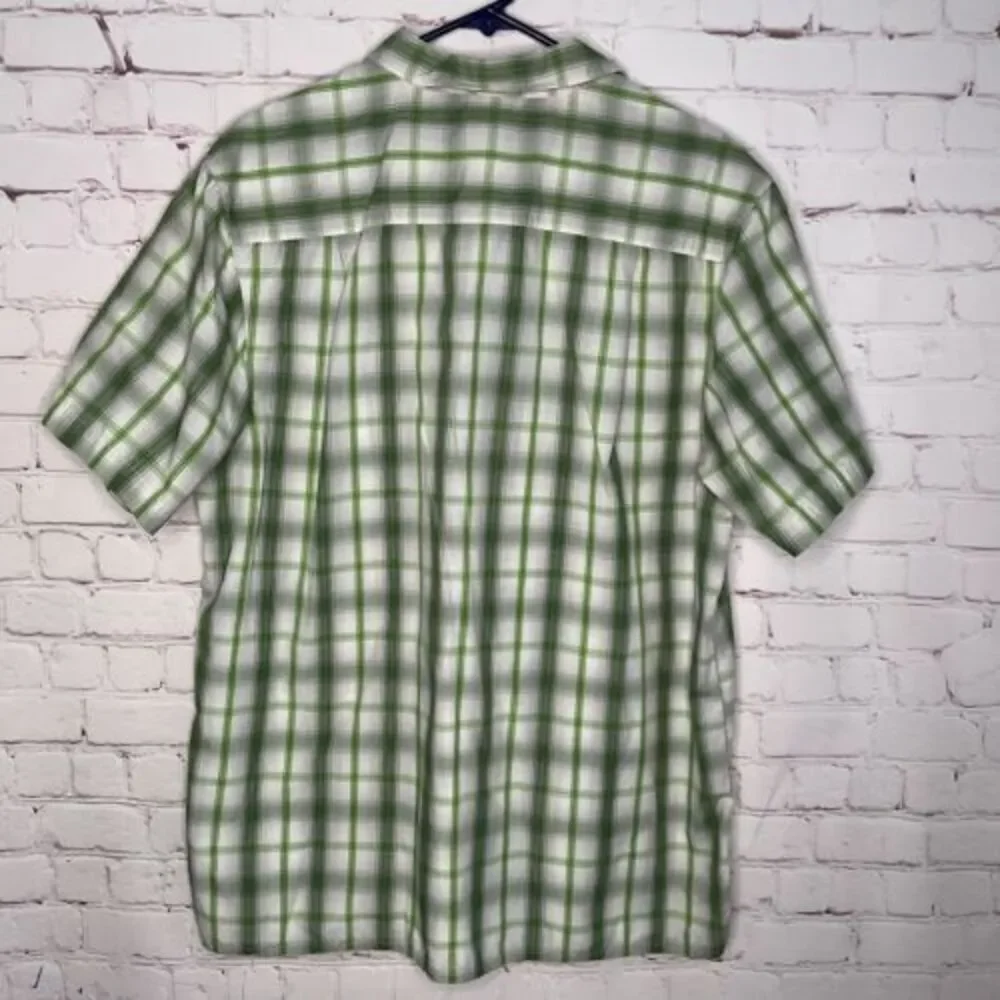 North Face Shirt Button Down/Up Green White‎ Plaid Pocket Short Sleeve size L